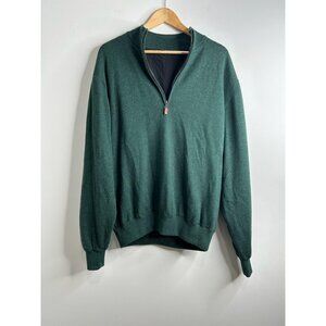 Turtleson1/4 Zip Sweater Mens XL Green 100% Merino Wool Pullover Golf Athletic